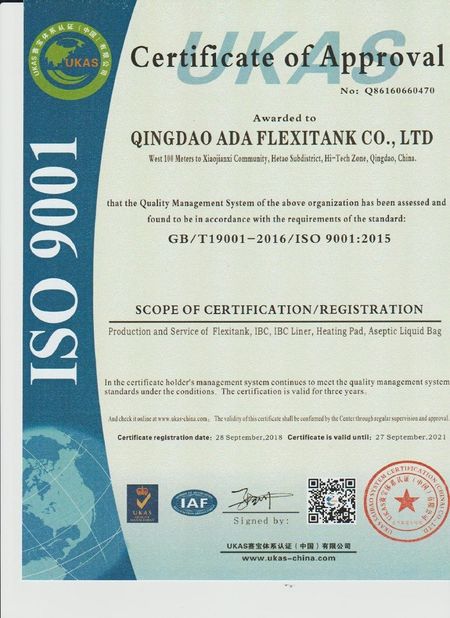 Китай Qingdao ADA Flexitank Co., Ltd Сертификаты